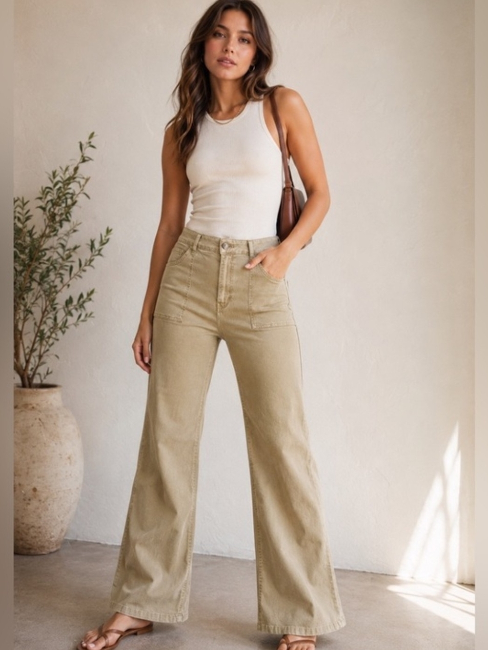 Pistola Lyla Wide Leg Khaki Jean 30